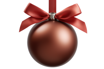 Red brown Christmas ball with ribbon and a bow, isolated on background. Generative AI