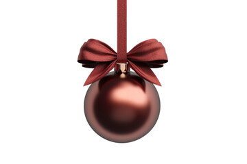 Red brown Christmas ball with ribbon and a bow, isolated on background. Generative AI