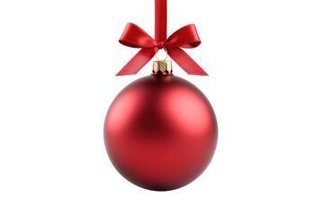 Red Christmas ball with ribbon and a bow, isolated on background. Generative AI