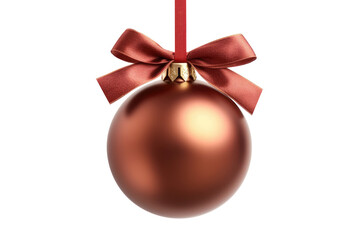 Red brown Christmas ball with ribbon and a bow, isolated on background. Generative AI