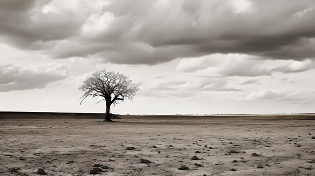 The Last Tree Standing - An image of a lone tree in a barren landscape, representing the impact of deforestation. Generative ai.