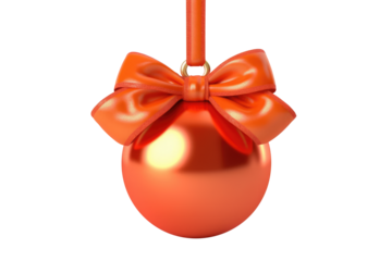 orange Christmas ball with ribbon and a bow, isolated on background. Generative AI