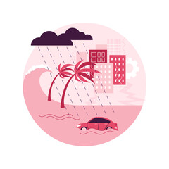 Flood abstract concept vector illustration. Natural disaster, water flow, heavy rainfall, tropical cyclone and tsunami, overflowing lake, water contamination, climate change abstract metaphor.