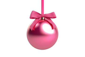 pink Christmas ball with ribbon and a bow, isolated on background. Generative AI