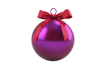 purple Christmas ball with ribbon and a bow, isolated on background. Generative AI
