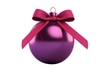 purple Christmas ball with ribbon and a bow, isolated on background. Generative AI