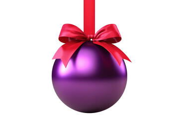 purple Christmas ball with ribbon and a bow, isolated on background. Generative AI
