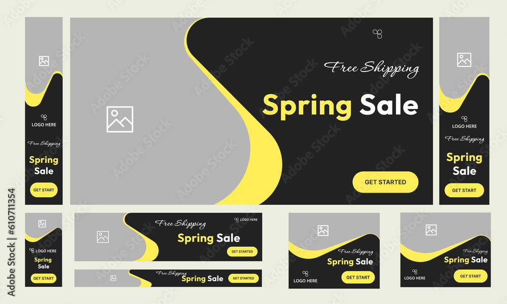 Wall mural set of spring sale offer web banner template design for social media posts, fully editable vector ep