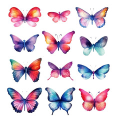 Fototapeta na wymiar Water color butterfly set clipart AI generate no background