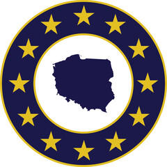 Badge of Blue Map of Poland in colors of EU flag