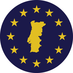 Badge of Yellow Map of Portugal in colors of EU flag