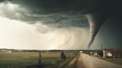 Natural disaster. Tornado. AI generative image.