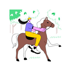 Horseback riding isolated cartoon vector illustrations. Beautiful girl riding a horse in the park, urban lifestyle, recreation day, leisure time outdoors, active pastime vector cartoon.