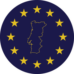 Badge of Outline Map of Portugal in colors of EU flag