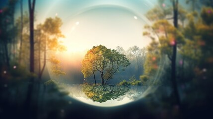 Dreamy Fantasy forest background with copy-space. AI generative image.