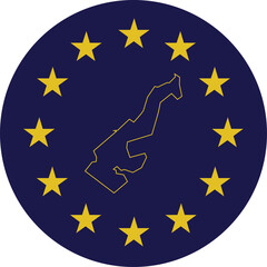 Badge of Outline Map of Monaco in colors of EU flag