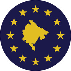 Badge of Yellow Map of Montenegro in colors of EU flag