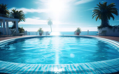 Fototapeta na wymiar relaxation water pool palm large summer home luxury blue swimming. Generative AI.