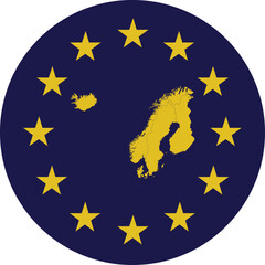 Badge of Yellow Map of Nordic - North Europe countries in colors of EU flag