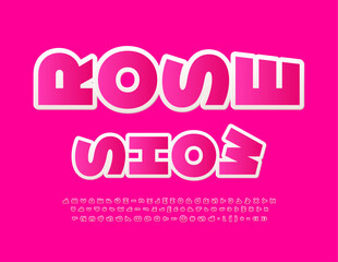 Vector bright poster Rose Show with creative rotated Font. Pink unique Alphabet Letters, Numbers and Symbols set