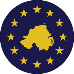 Badge of Yellow Map of North Ireland in colors of EU flag