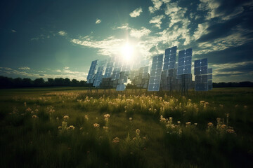Fototapeta na wymiar Rows of solar panels installed on a field.