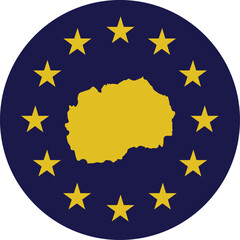 Badge of Yellow Map of North Macedonia in colors of EU flag