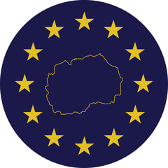 Badge of Outline Map of North Macedonia in colors of EU flag