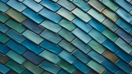 Blue brick subway tiles ceramic wall texture wide tile background banner Generative AI