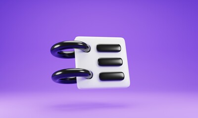 3d rendering notepad icon isolated on purple background. 3d illustration