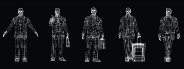 set of businessman 3d wire frame. Vector Illustration
