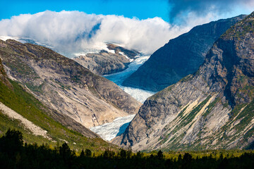 Nigardsbreen glacier arm of Jostedalsbreen glacier, Jostedalen valley as seen from the Jostedal...