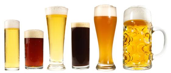 Fototapeta na wymiar Glasses with different sorts of beer - Transparent PNG Background