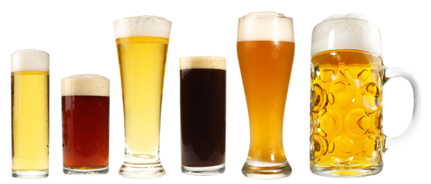 Glasses with different types of german beer - Transparent PNG Background