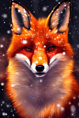 Obraz premium portrait of a red fox in winter, snow on wool, generative ai