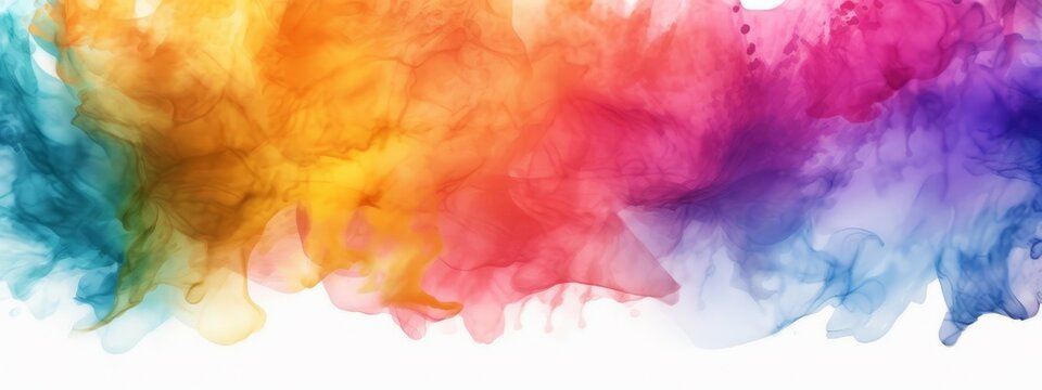 Abstract colorful rainbow color painting illustration - watercolor splashes texture, , isolated on white background Generative AI