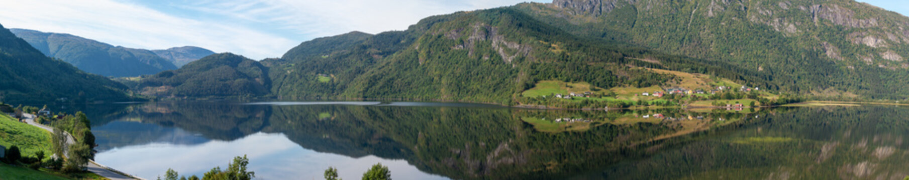 Morning Reflection Granvinsvatnet Lake Panorama Norway, Scandinavia, Europe