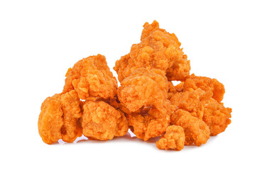 Fried spicy popcorn chicken isolated on transparent background. PNG