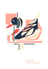  Bird in Geometrical style. Abstract geometric graphic. Illustration with retro graphic design.