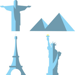 This illustration features a collection of 4 stunning monuments from the world. Vector illustation. Blue colors. 