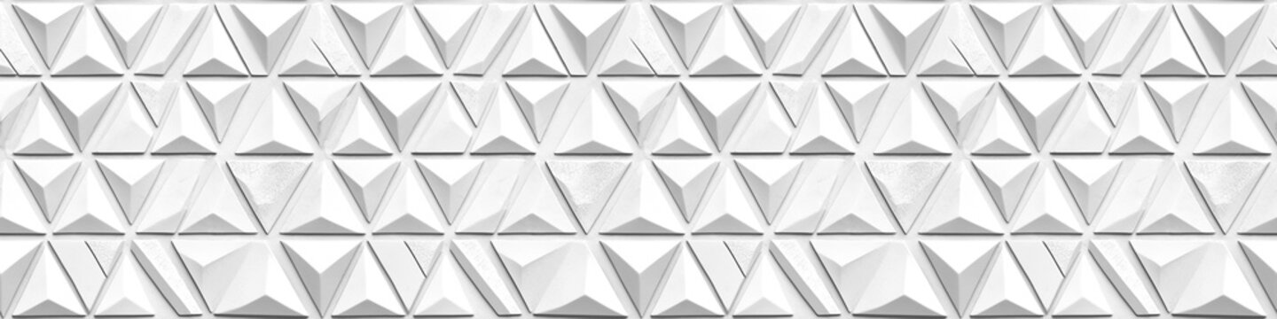 White bright abstract geometric triangular 3d ceramic cement concrete tile wall texture,  triangles tiles background banner panorama, seamless pattern Generative AI