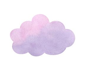Watercolor, abstract, gentle, lilac, pink, texture cloud isolated on white background. Drawn by hand. For a holiday, decoration, as a design element.