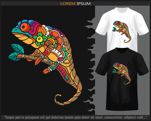 Colorful chameleon mandala arts isolated on black and white t shirt. © REYYARTS