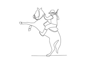 A cowboy riding a horse with passion. Cowboy one-line drawing
