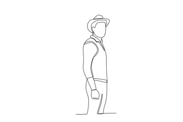 A cowboy facing sideways. Cowboy one-line drawing