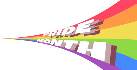 rainbow flag on white background and pride month lettering