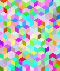 Vibrant pastel colored hexagonal shapes abstract geometric background.