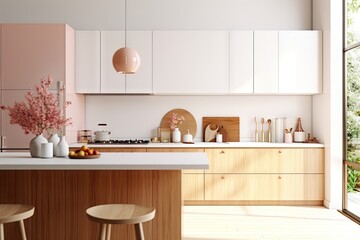3d rendering of a modern white kitchen Generative AI