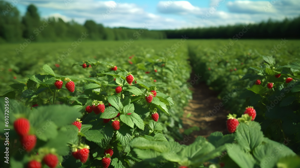 Wall mural field of raspberrys 