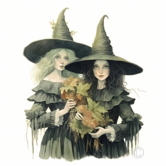 Two green pretty witches